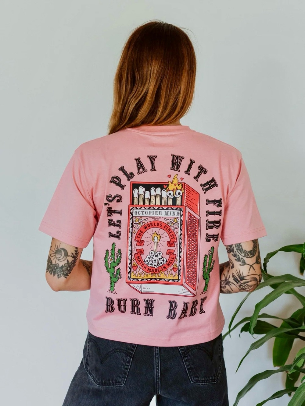 Women's Pink Graphic Short Sleeve Tee with Pocket Illustration - Picture 2 of 8